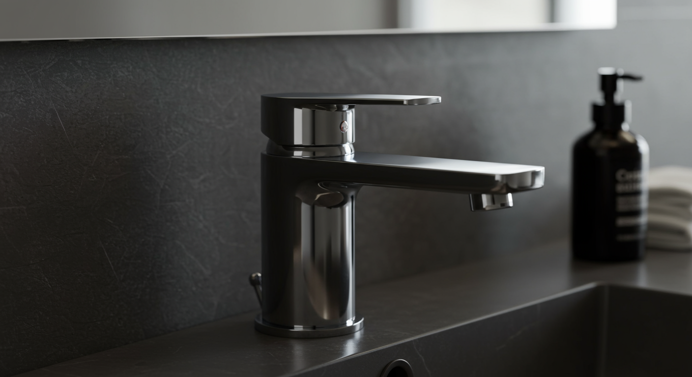 A close-up of modern bathroom fixtures, such as a stylish faucet and sink, showcasing high-quality materials and craftsmanship. The image emphasizes the details that make a bathroom stand out.