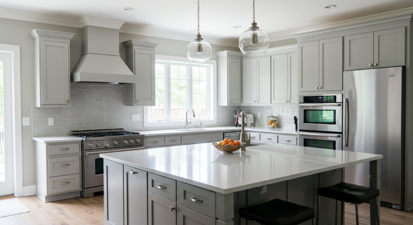A beautifully remodeled kitchen showcasing modern appliances, elegant cabinetry, and a spacious layout.