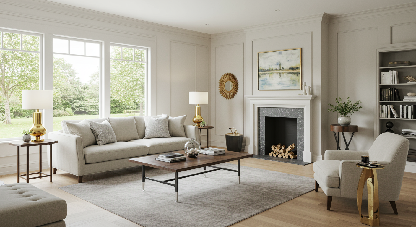 A stunning, modern living room that has been recently remodeled, showcasing elegant furniture, natural light, and tasteful decor. This image highlights the quality of work done by local remodelers.