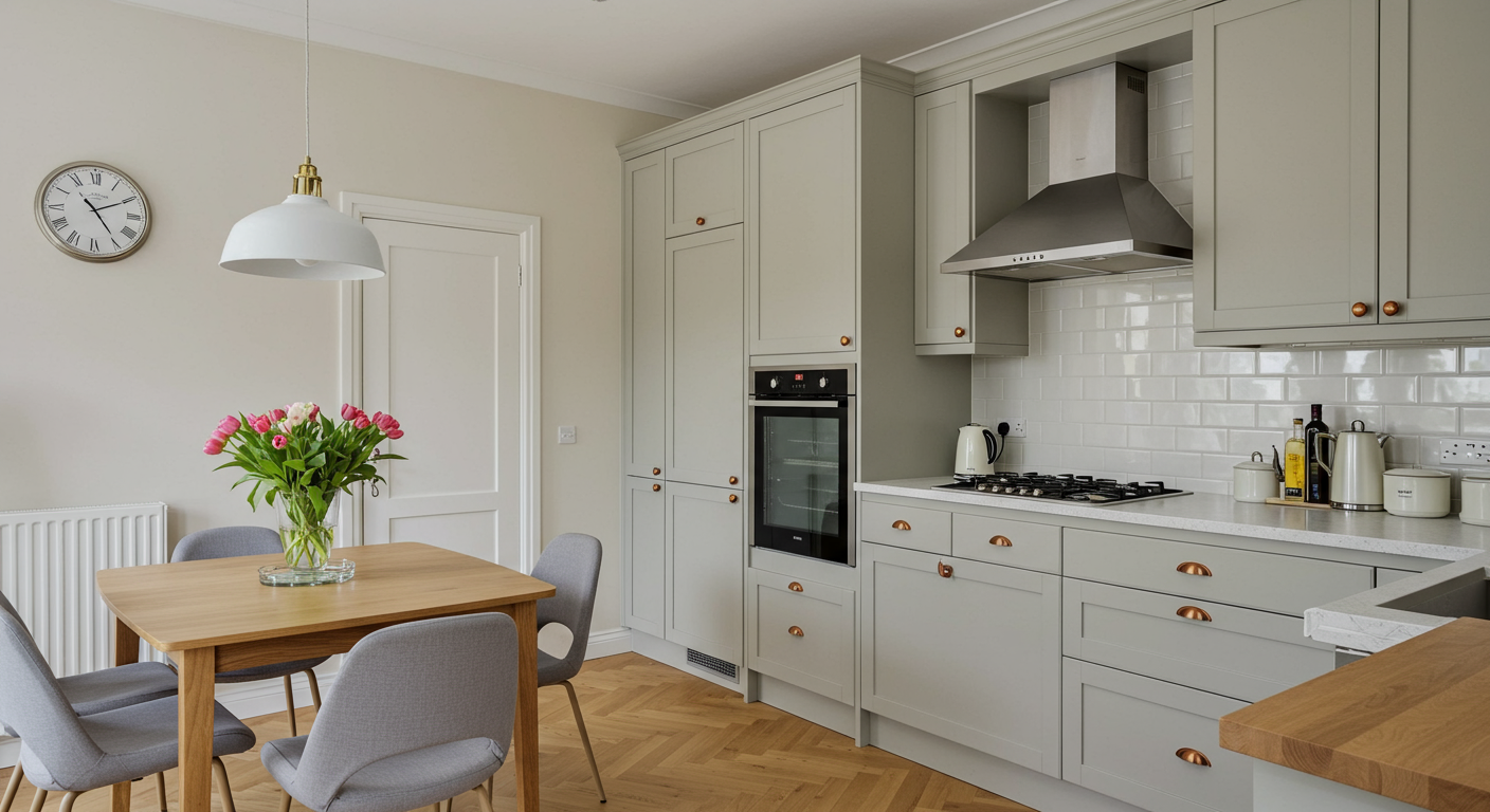 A beautifully renovated kitchen featuring modern appliances, elegant cabinetry, and a cozy dining area.