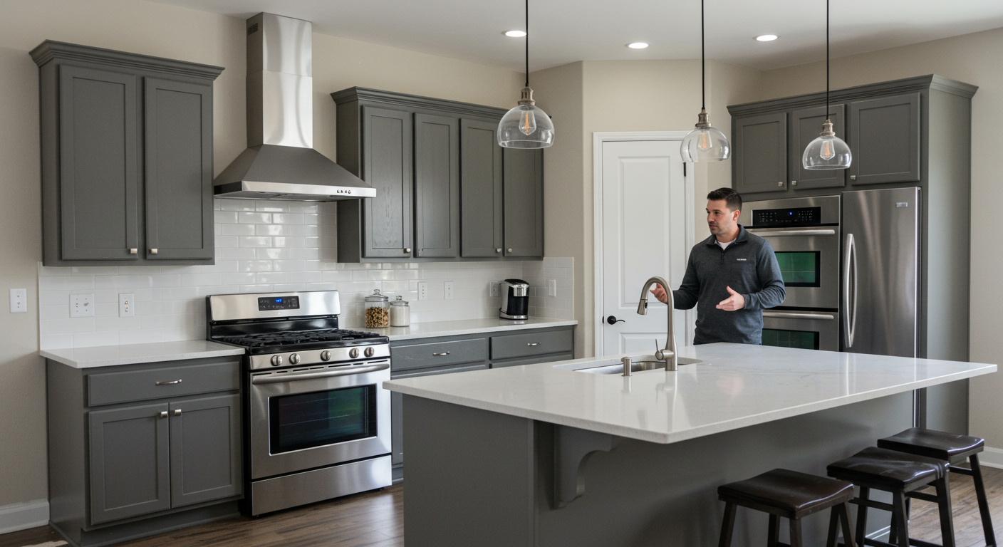 A beautifully remodeled kitchen showcasing modern appliances, sleek cabinetry, and a spacious layout.